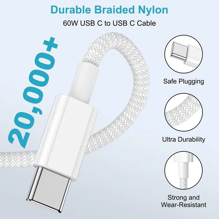 Câble USB-C 60W - E.F.Connection - pour iPhone 17 Pro Max iPhone 16 Pro 15 Pro iPhone Air Tissé 2 Mètres