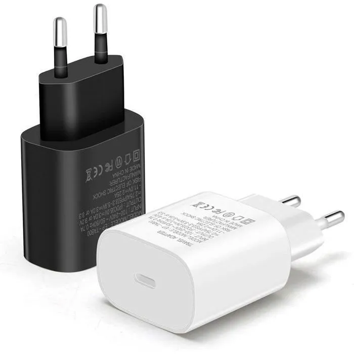 TECHTA Prise de Charge Ultra Rapide USB-C 25W pour Samsung Galaxy A16/A15/A14/A13/A25/A23/A35/A55,Blanc et Noir